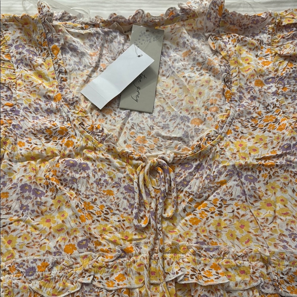 Kingston Floral Ruffle Top - Purple, Orange, Yellow